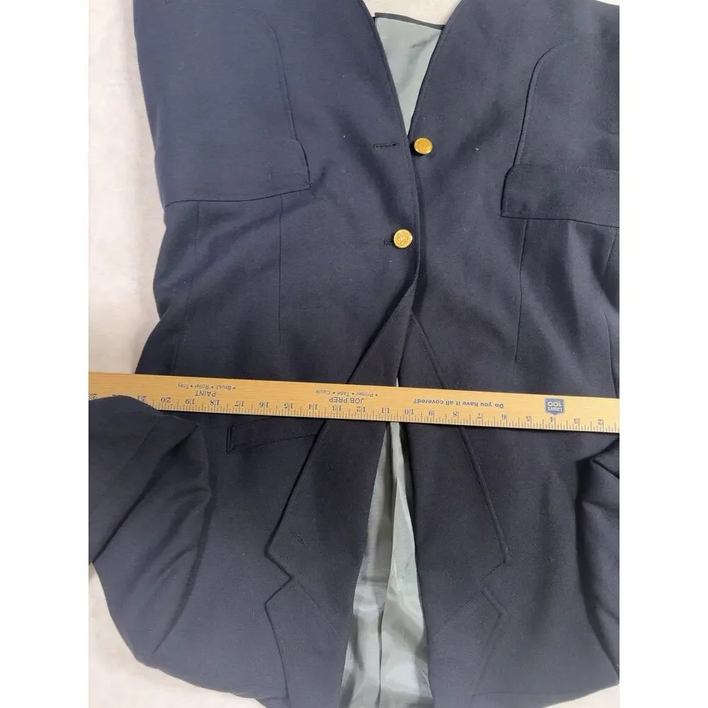 Stafford 2 Men’s Navy Blue Wool Blend Blazer Gold Tone Buttons 40R Classic
